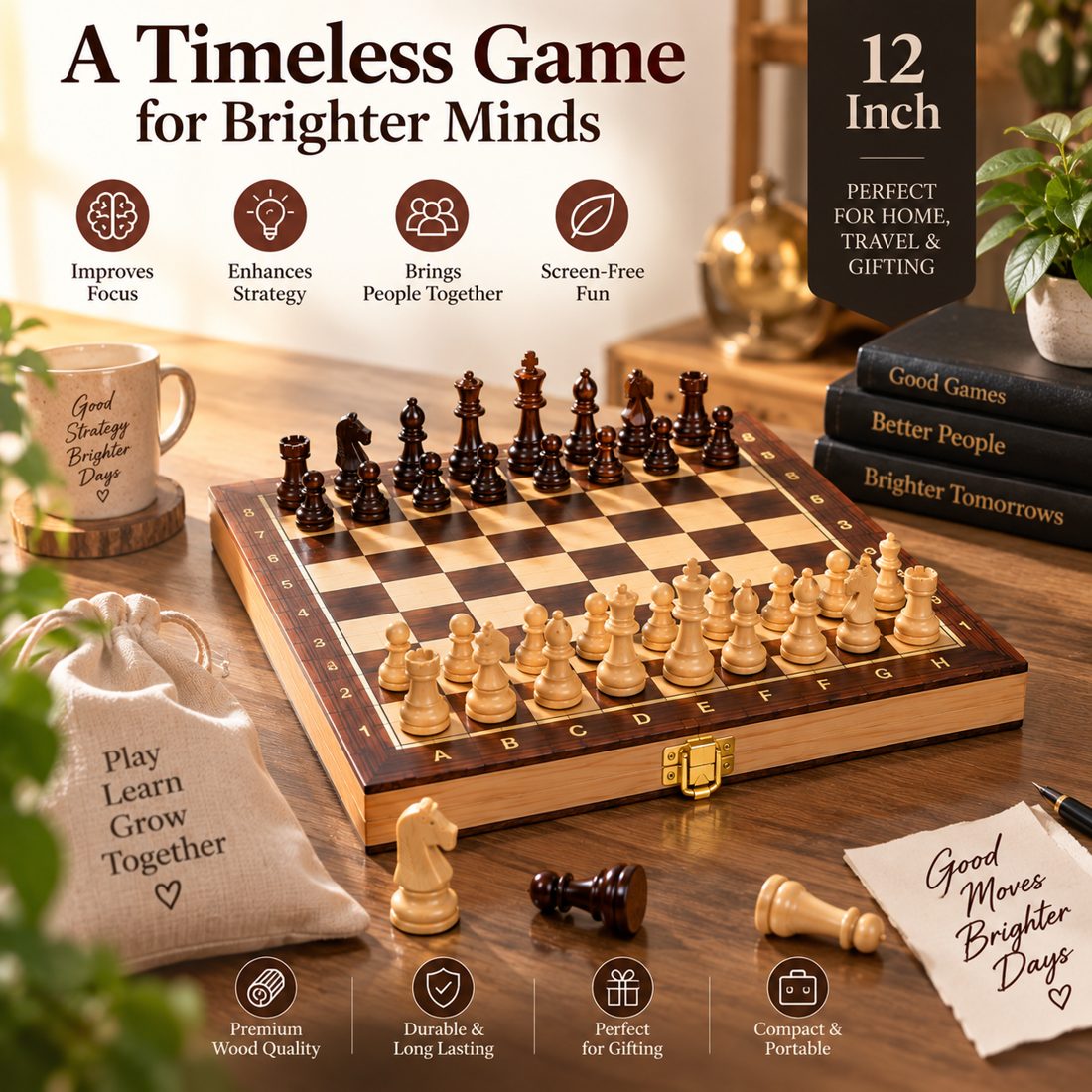 Nakashi 12 inch chess set