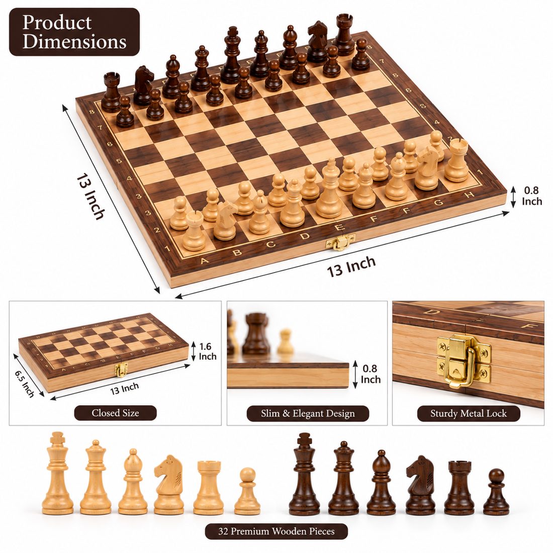 Nakashi 13 inch chess set dimensions